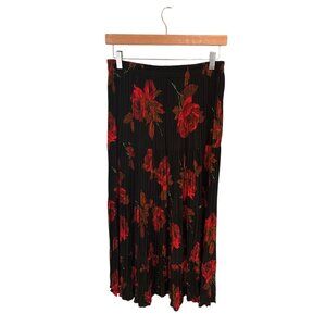 Scott Taylor Womens Pleated Microfiber Maxi Skirt With Red Floral Print